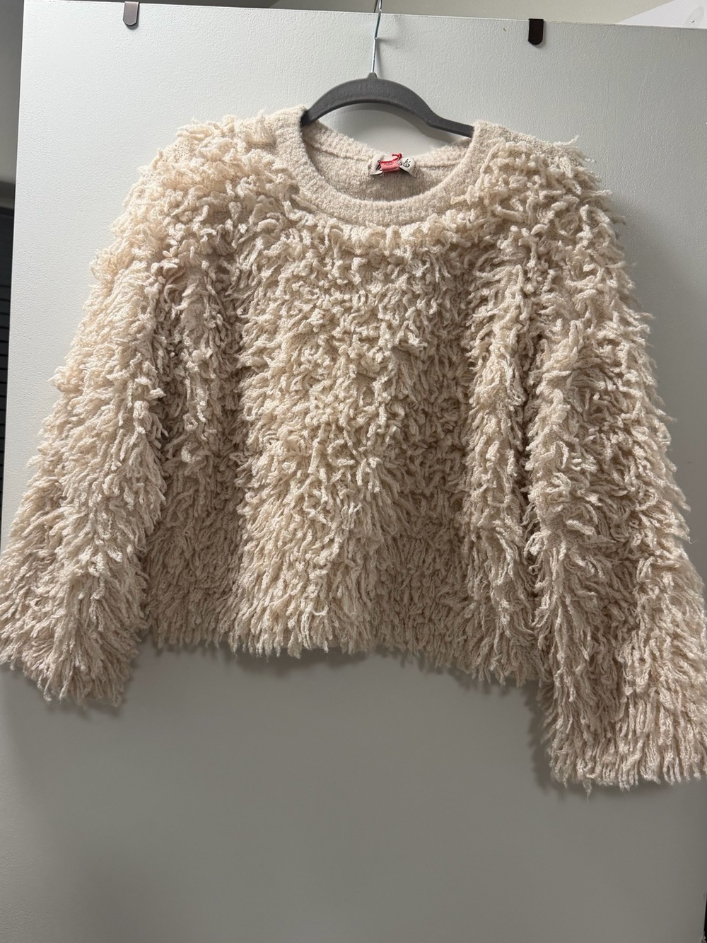 Woolrich Cream Shag Textured Crew Neck Sweater